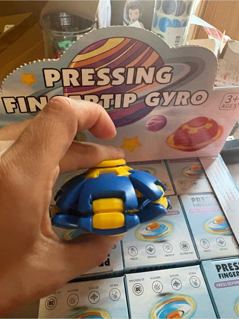 Pressing Fingertip Gyro Fidget Toy - Blue & Yellow